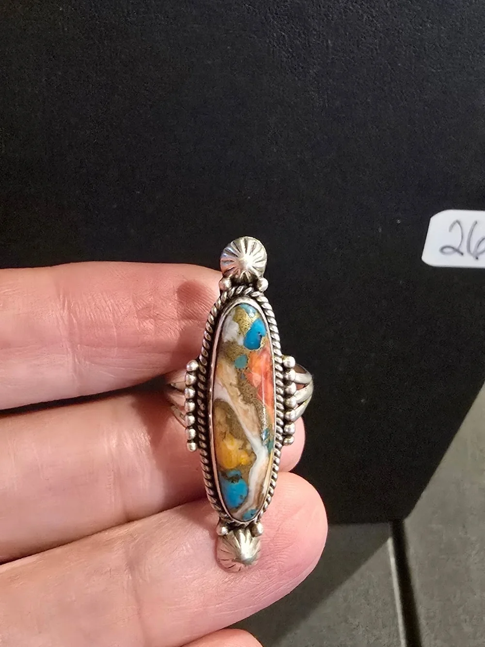 Sterling Silver Multicolor Stone Marquise Cocktail Ring